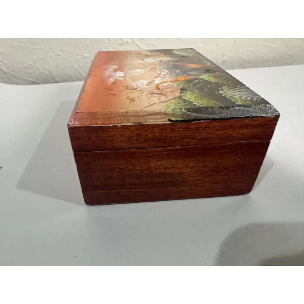 Painted Wooden Trinket Box Coastal Birds